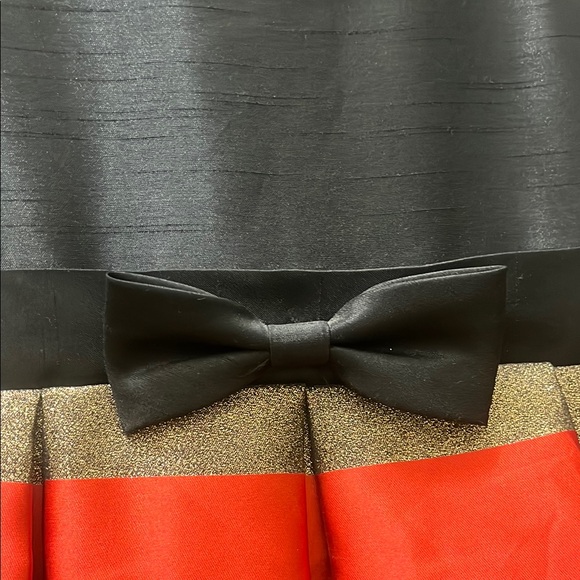 Black, Red and Glitter Gold Elegant Fit and Flare Sleeveless Pleated Dress Girl - Picture 9 of 17